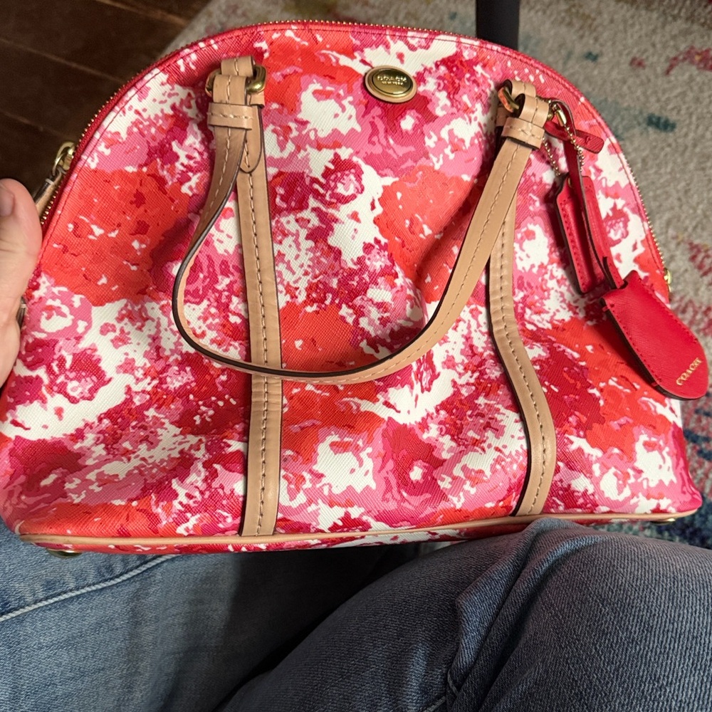 Coach Floral Peyton Satchel in Coral, Pink and White